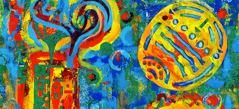 Close up of Marilyn's painting titled 'Marine World'